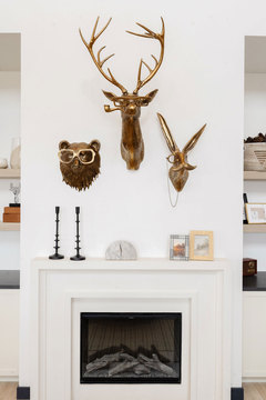 Down to Earth Projects | Eden Residence - brass animals above fireplace 
