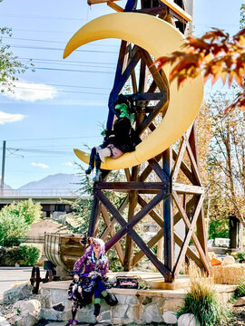 Gardner Village Witch Displays - witch by the windmill entrance to gardner village 