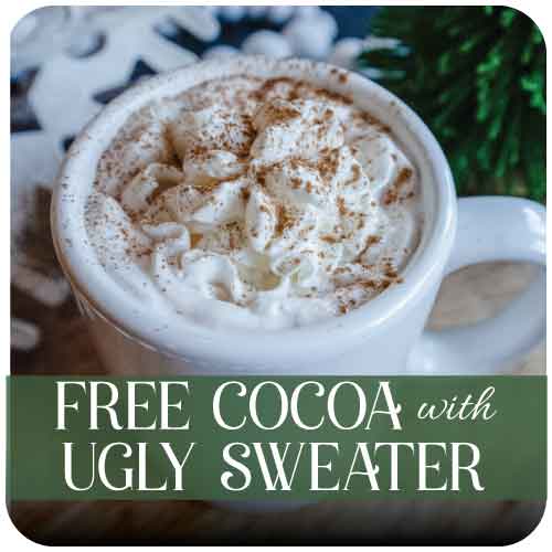 get free hot cocoa with an ugly sweater